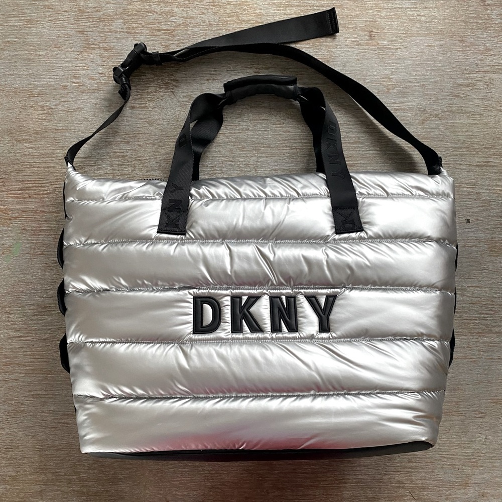 dkny silver puffer nora weekender